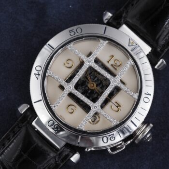 Cartier Pasha 2313 White Gold Diamond Set Grill Green Marble Dial