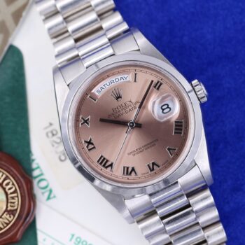 Rolex Day-Date 18206 Platinum Salmon Dial Rolex Paper Unpolished 1998