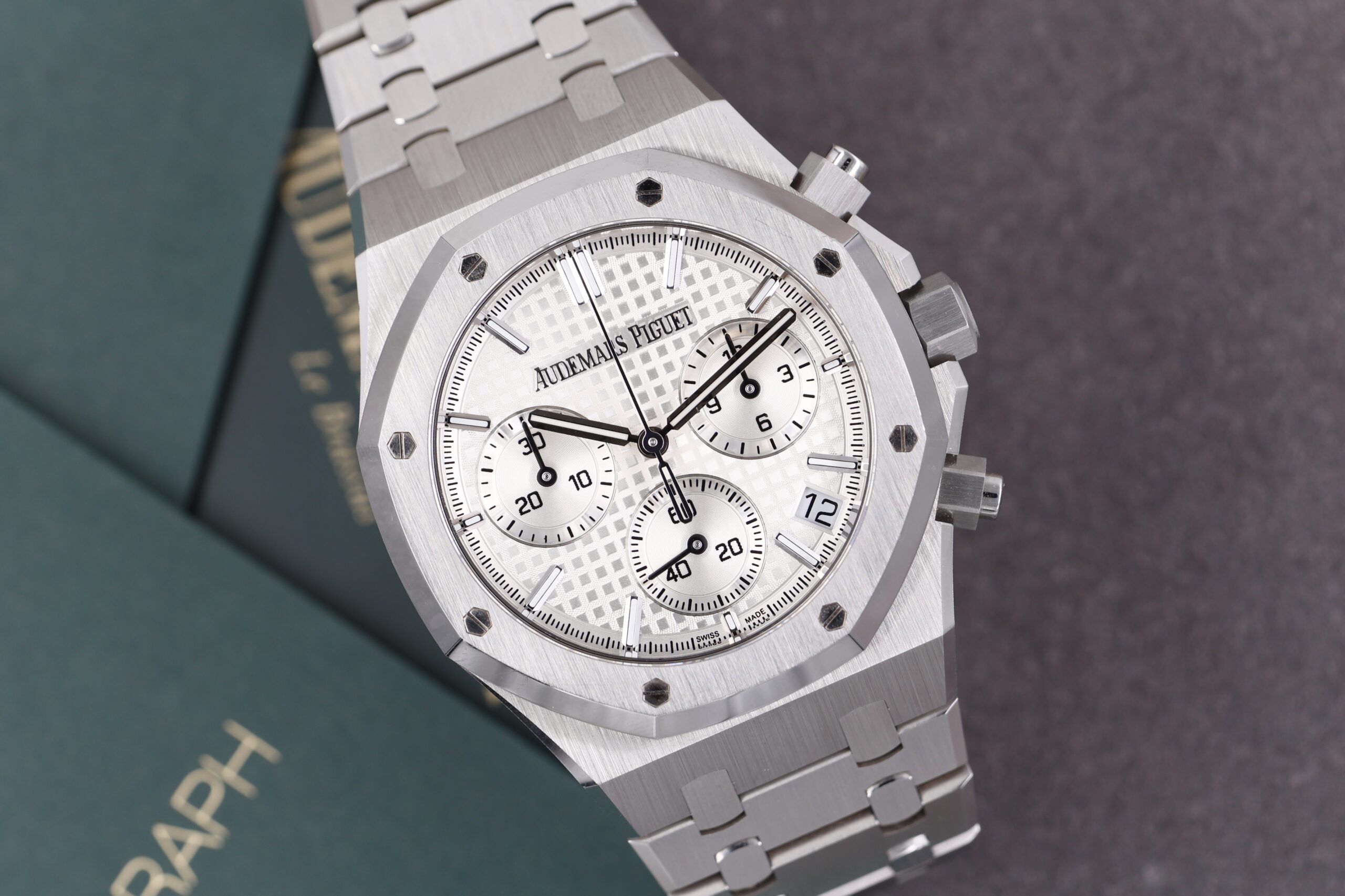 Audemars Piguet Royal Oak Chronograph 26240ST.OO.1320ST.03 50th Anniversary 2022 Silver Dial Excellent Condition Audemars Piguet Royal Oak Chronograph 26240ST.OO.1320ST.03 50th Anniversary 2022 Silver Dial Excellent Condition
