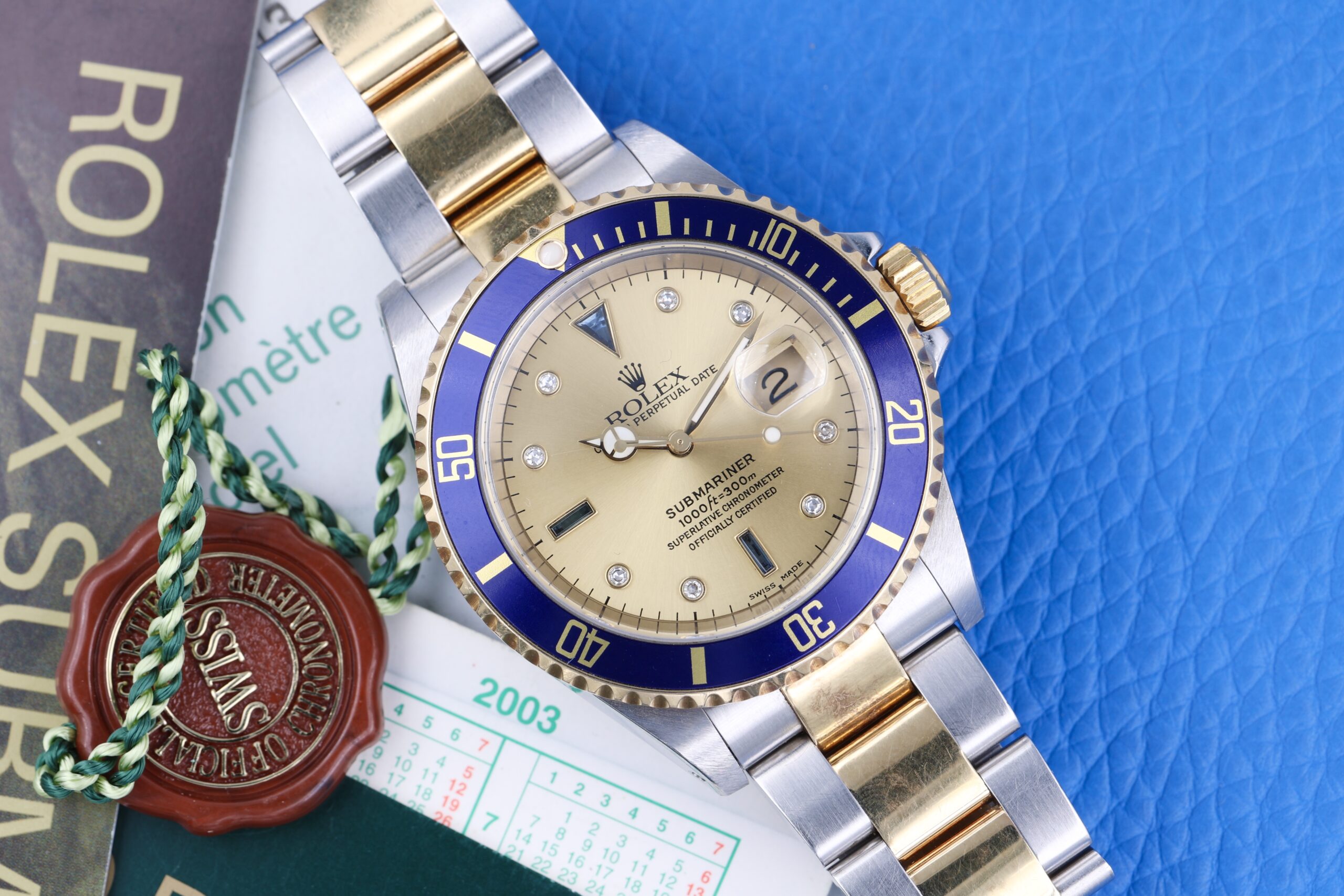 Rolex Submariner 16613 Serti Sultan Diamond Dial Full Set 2003 Rolex Submariner 16613 Serti Sultan Diamond Dial Full Set 2003
