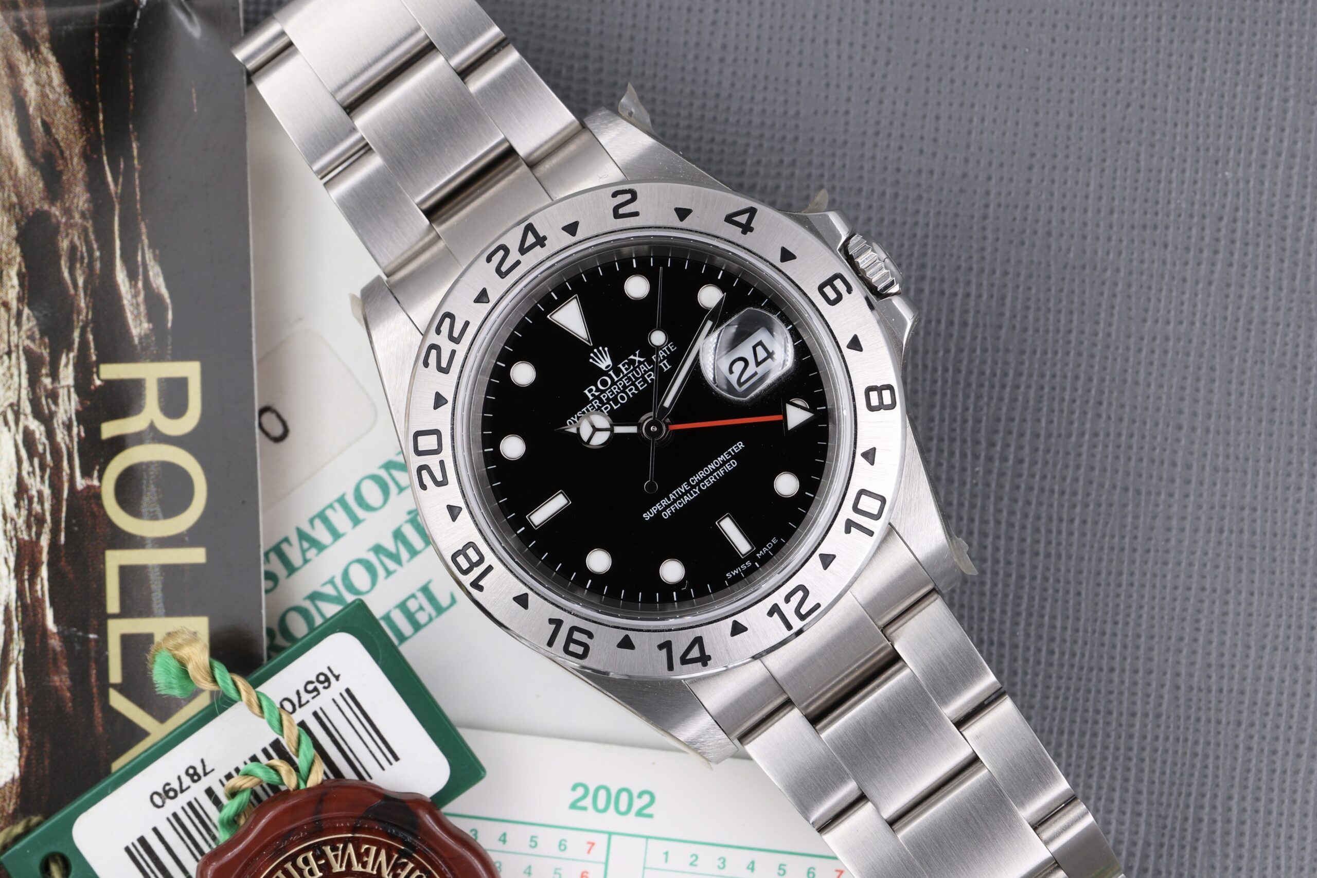 Rolex Explorer II 16570 NOS Full Stickers Black Dial NEW 2001 Rolex Explorer II 16570 NOS Full Stickers Black Dial NEW 2001