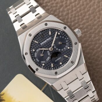Audemars Piguet Royal Oak Day-Date Moonphase Blue Dial 25594ST Box & AP Extract 1998